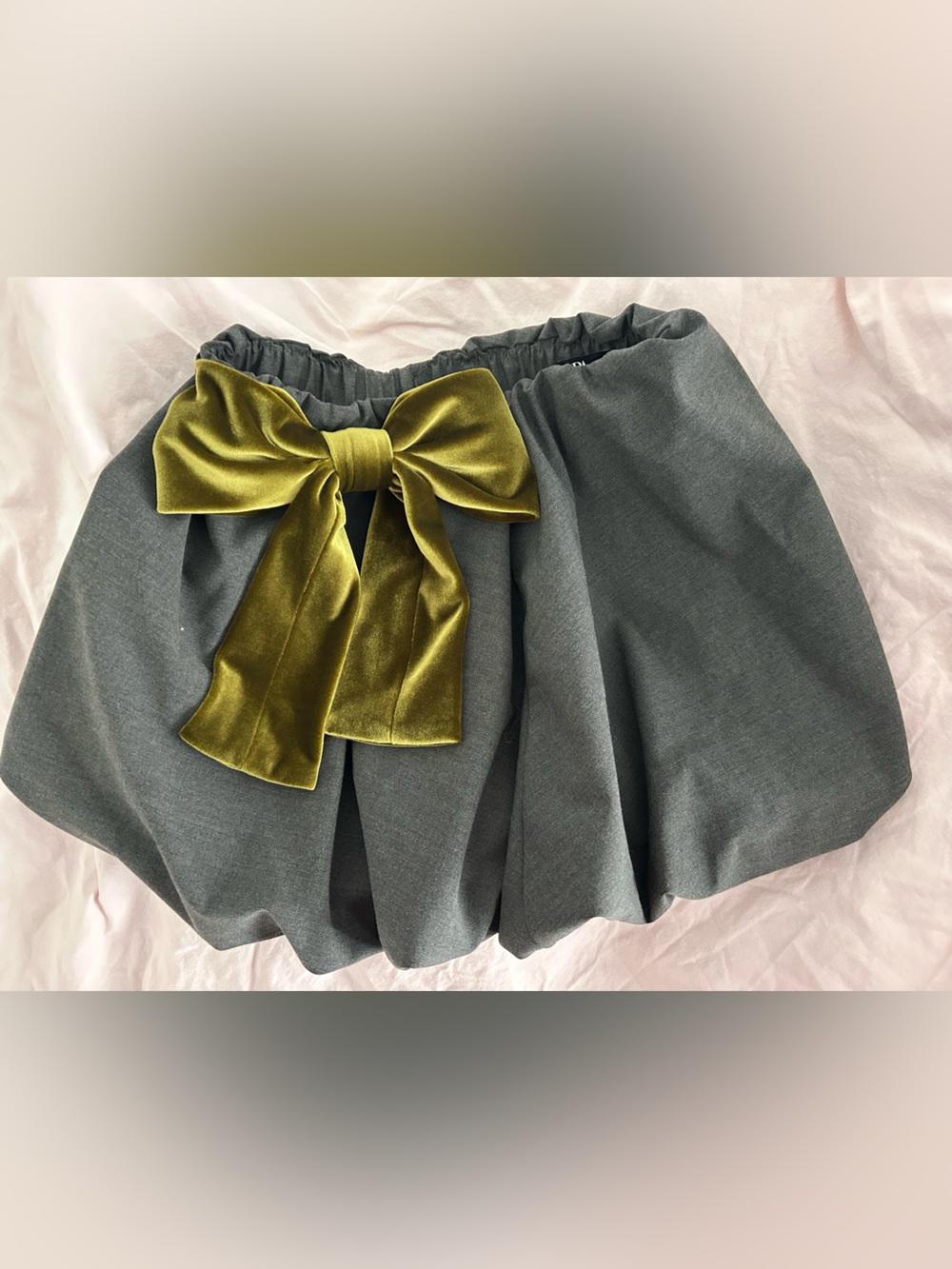 Zara Charcoal Gray Skirt with Olive Green Velvet Bow